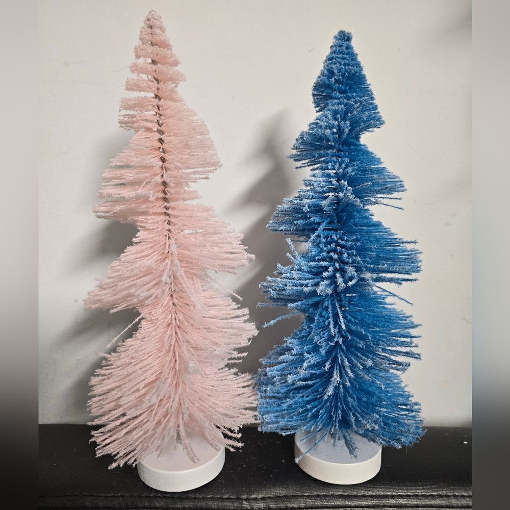 Set of two Pink Blue Christmas Spiral 12" Sisal Tree Holiday Village Target 2024